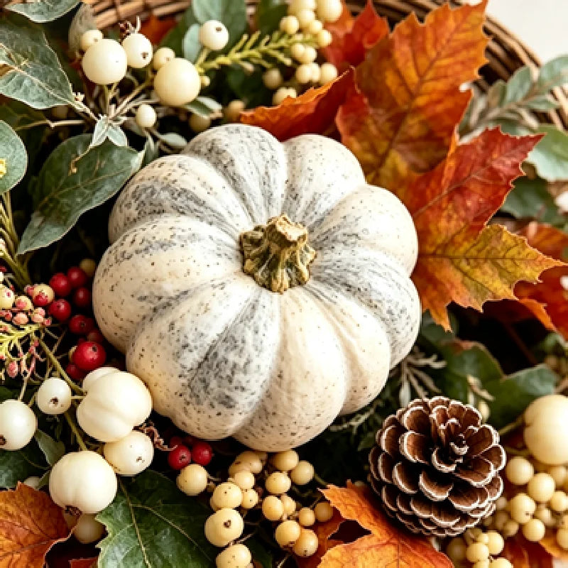 Thanksgiving Fall Wreath With Pumpkins Pinecones And Maple Leaves