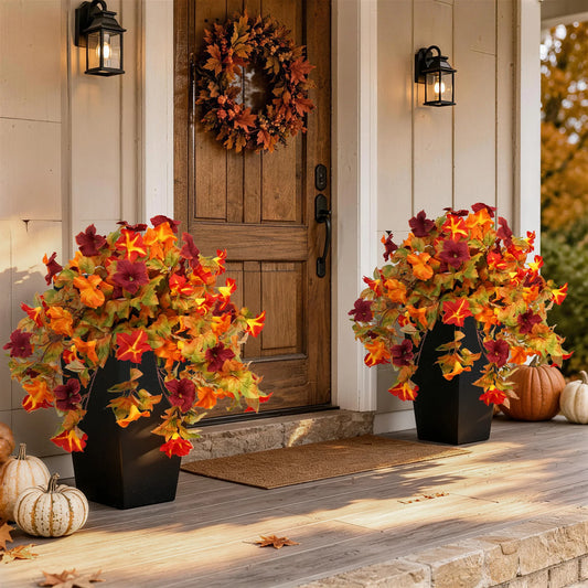 Olitree 2 Pack Artificial Fall Flowers And Planters For Outdoors