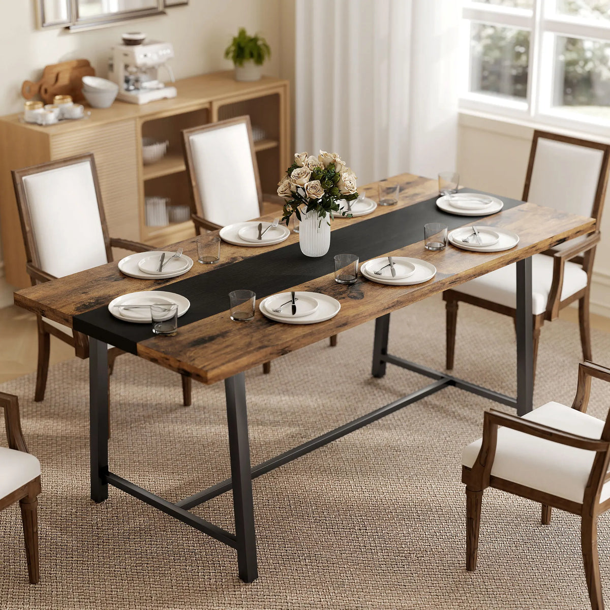 Homcom Industrial Metal Framed Dining Table For Eight