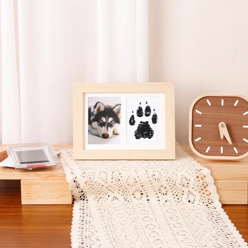Solid Wood Pet Paw Print Keepsake Frame With Ink Pad