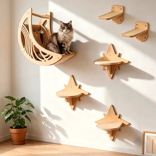 CWV Wall Mounted Cat Shelves Moon Hammock Star Perch