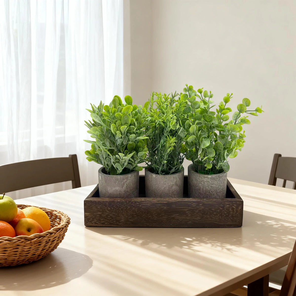 HiMISS Artificial Eucalyptus Potted Plants With Wooden Tray Home Decor