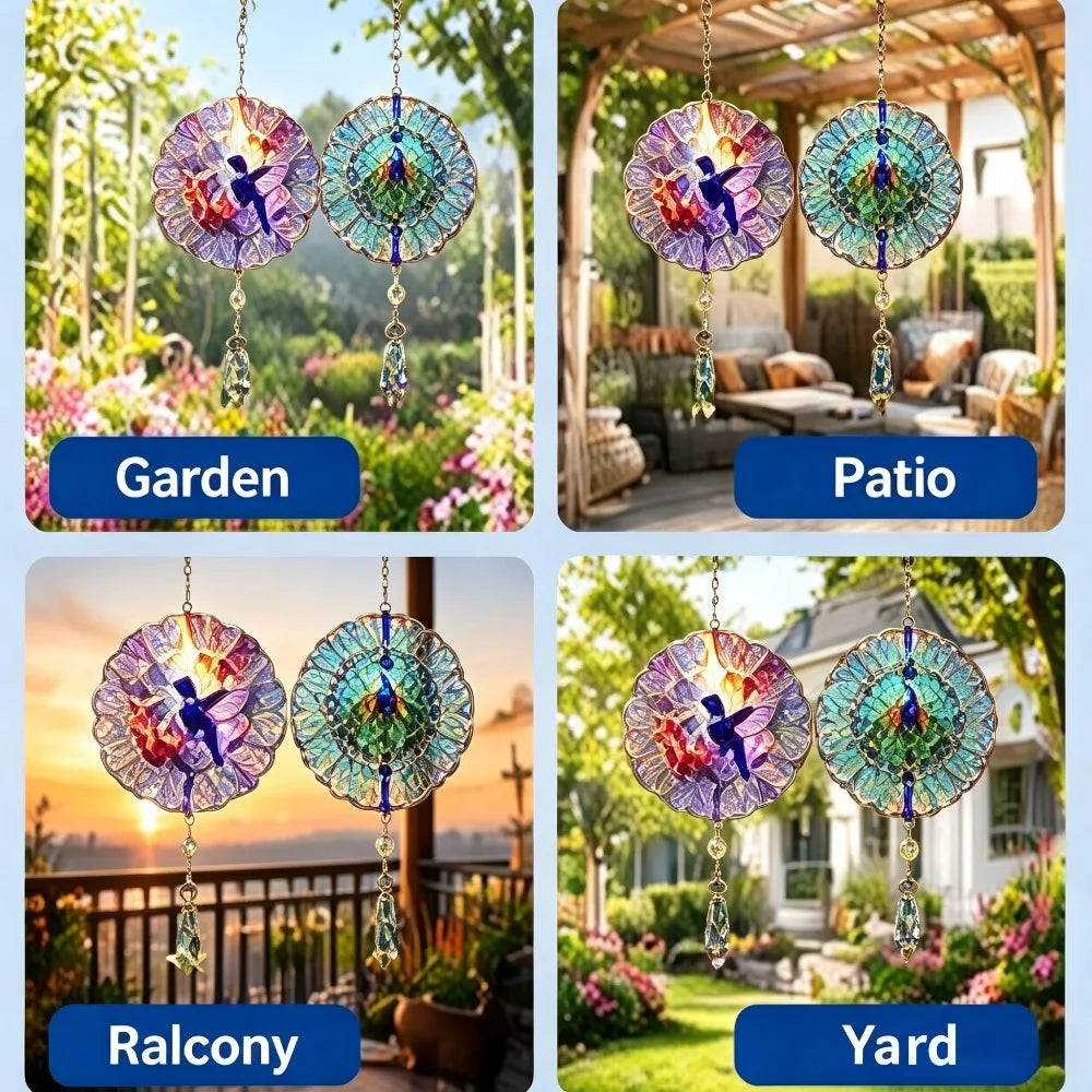 Rotating Hummingbird And Peacock Wind Spinner For Garden Decor