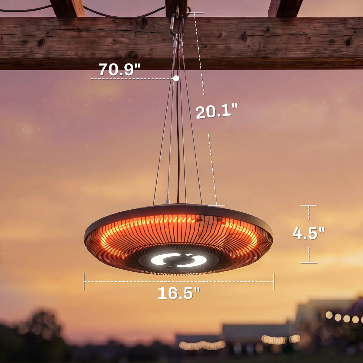 Outsunny Hanging Patio Heater With LED Light And Adjustable Heat