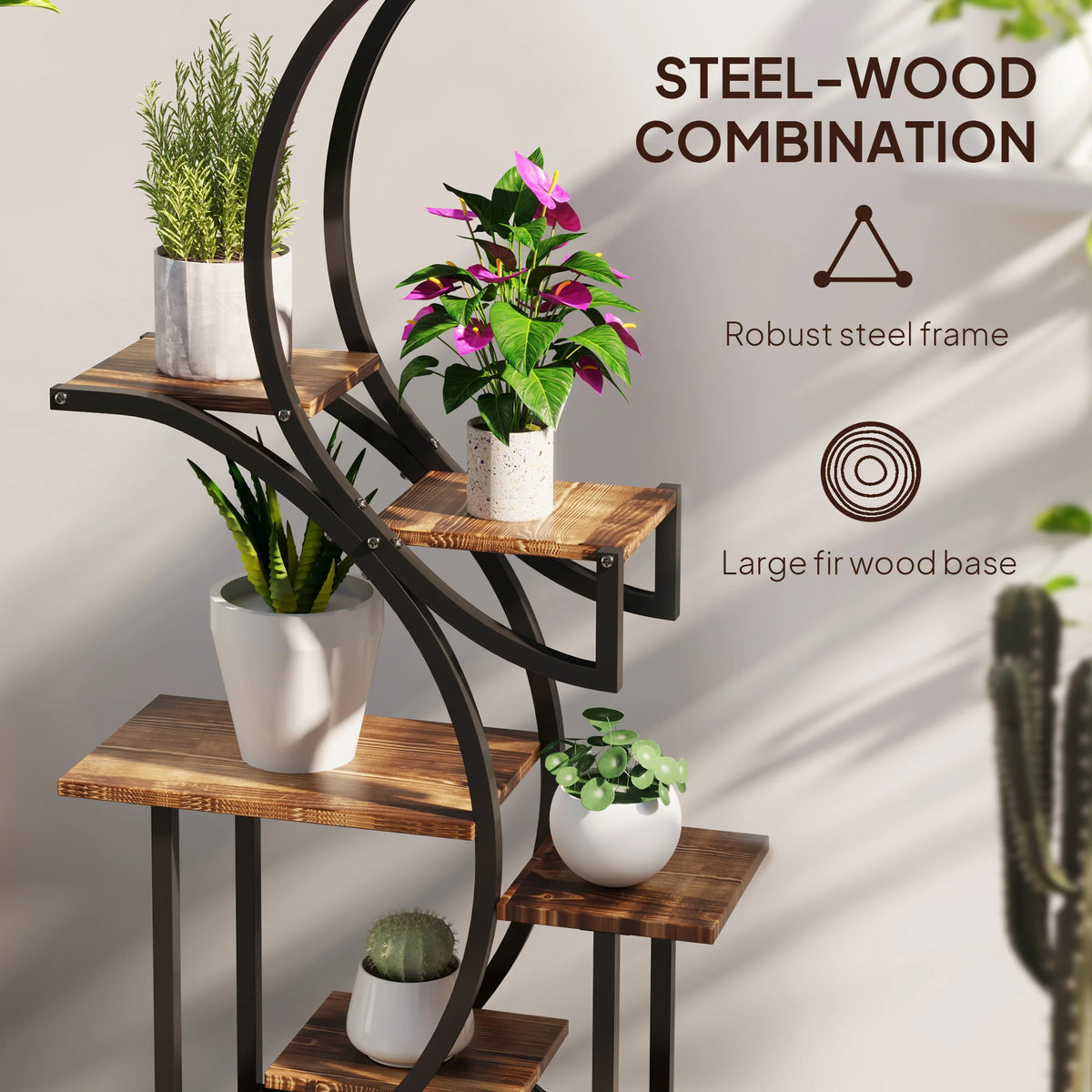 Outsunny Eight Tier Metal Plant Stand With Carbonized Finish