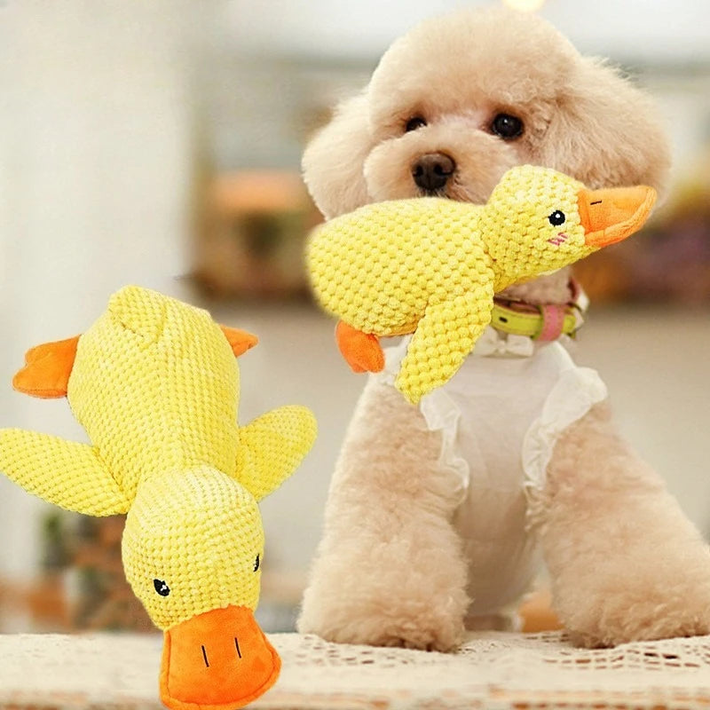 Plush Duck Chew Toy For Dogs Featuring Bite Resistant Squeaker