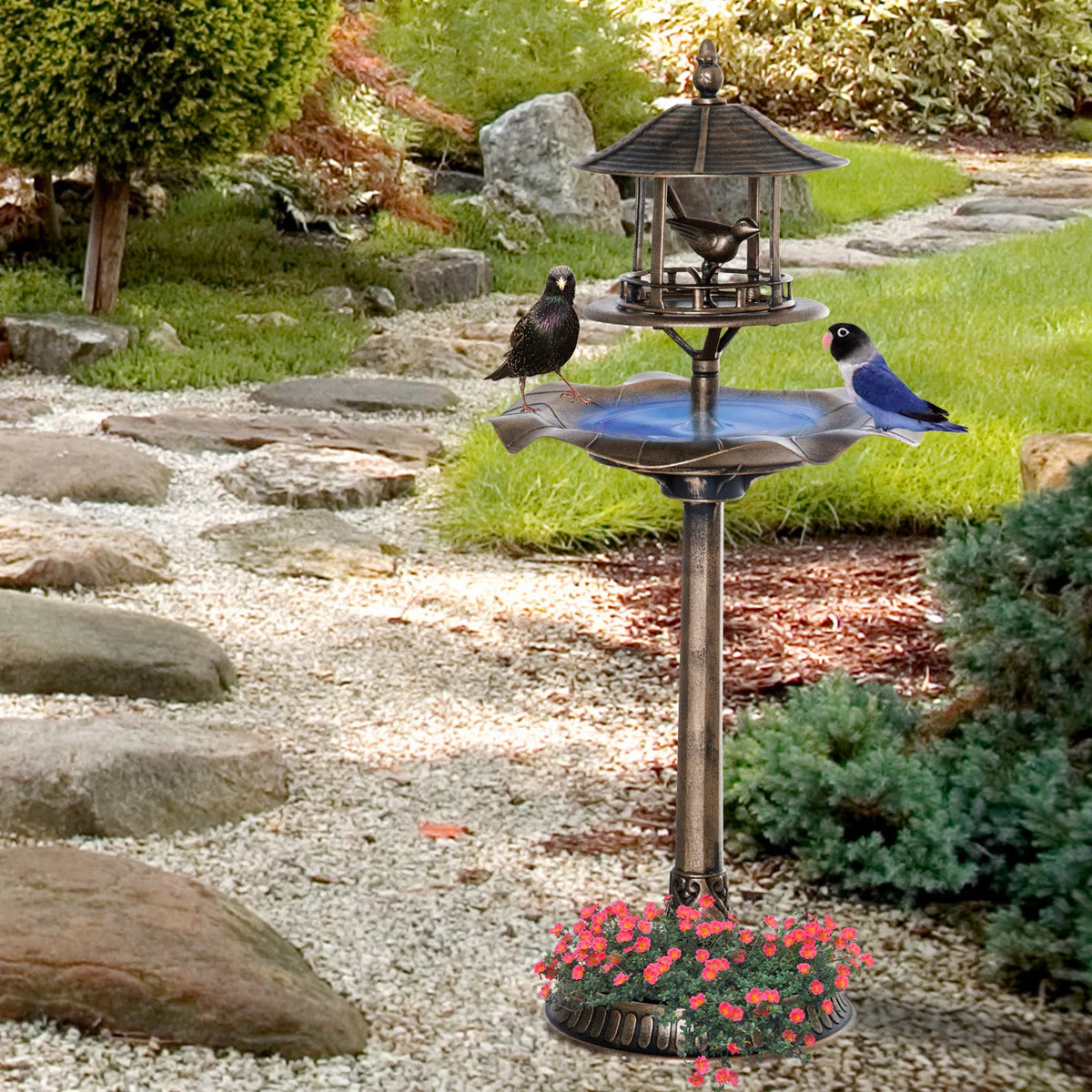 Outsunny 3in1 Resin Outdoor Bird Bath Garden Planter Feeder