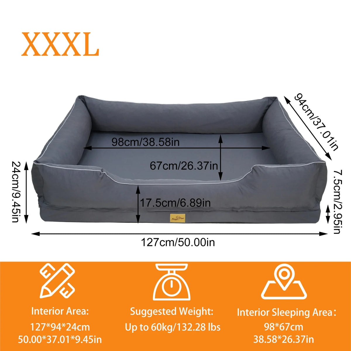 Bingopaw Orthopedic Dog Bed With Removable Washable Cover And Foam Bolsters