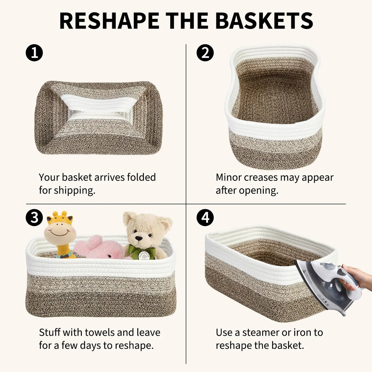 HiMISS Cotton Rope Woven Rectangular Storage Basket Shelf Organizer