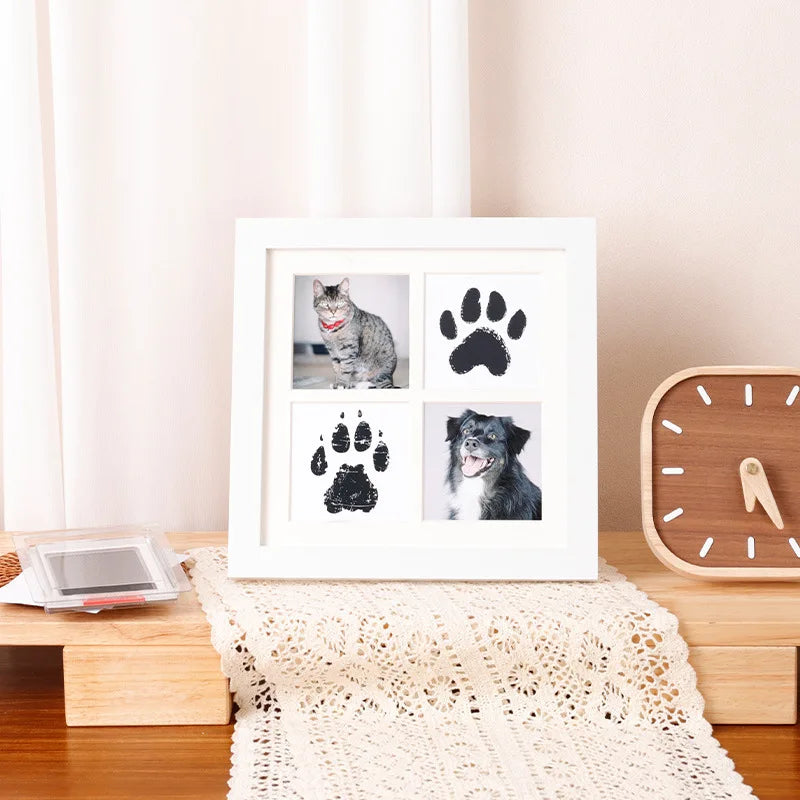 Solid Wood Pet Paw Print Keepsake Frame With Ink Pad