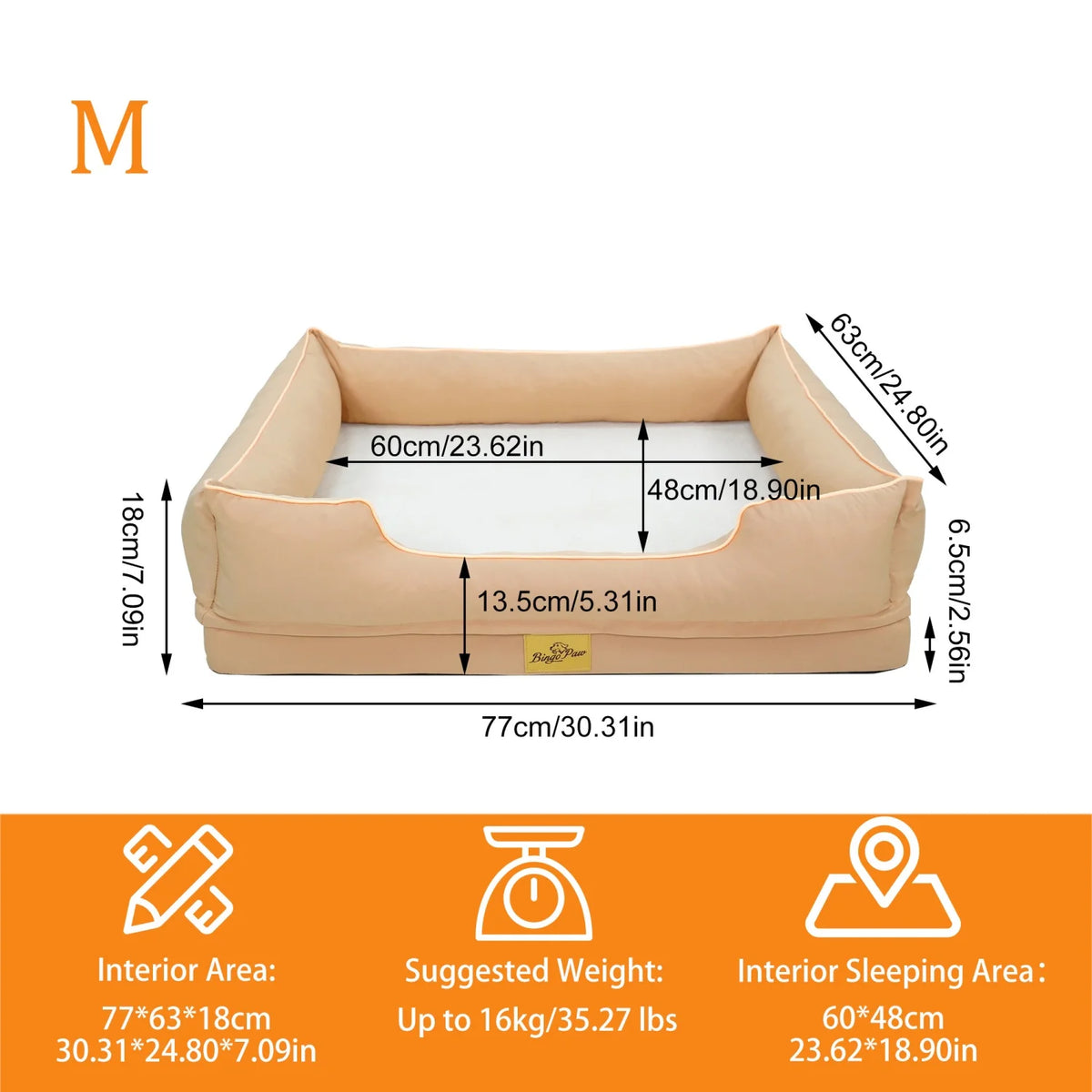 Bingopaw Rectangular Orthopedic Dog Sofa Bed With Removable Washable Cover