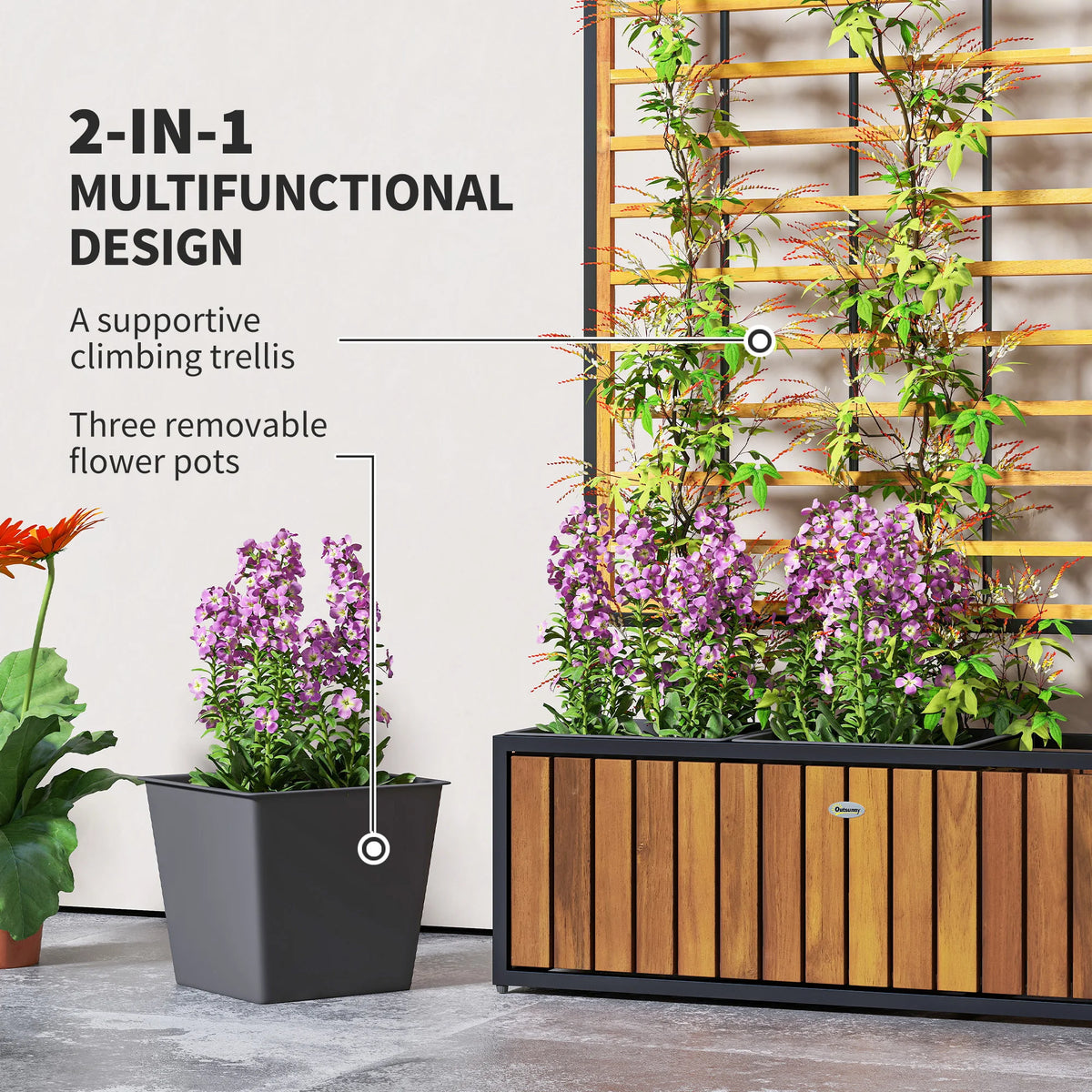 Outsunny Raised Garden Bed With Wooden Trellis And Planters