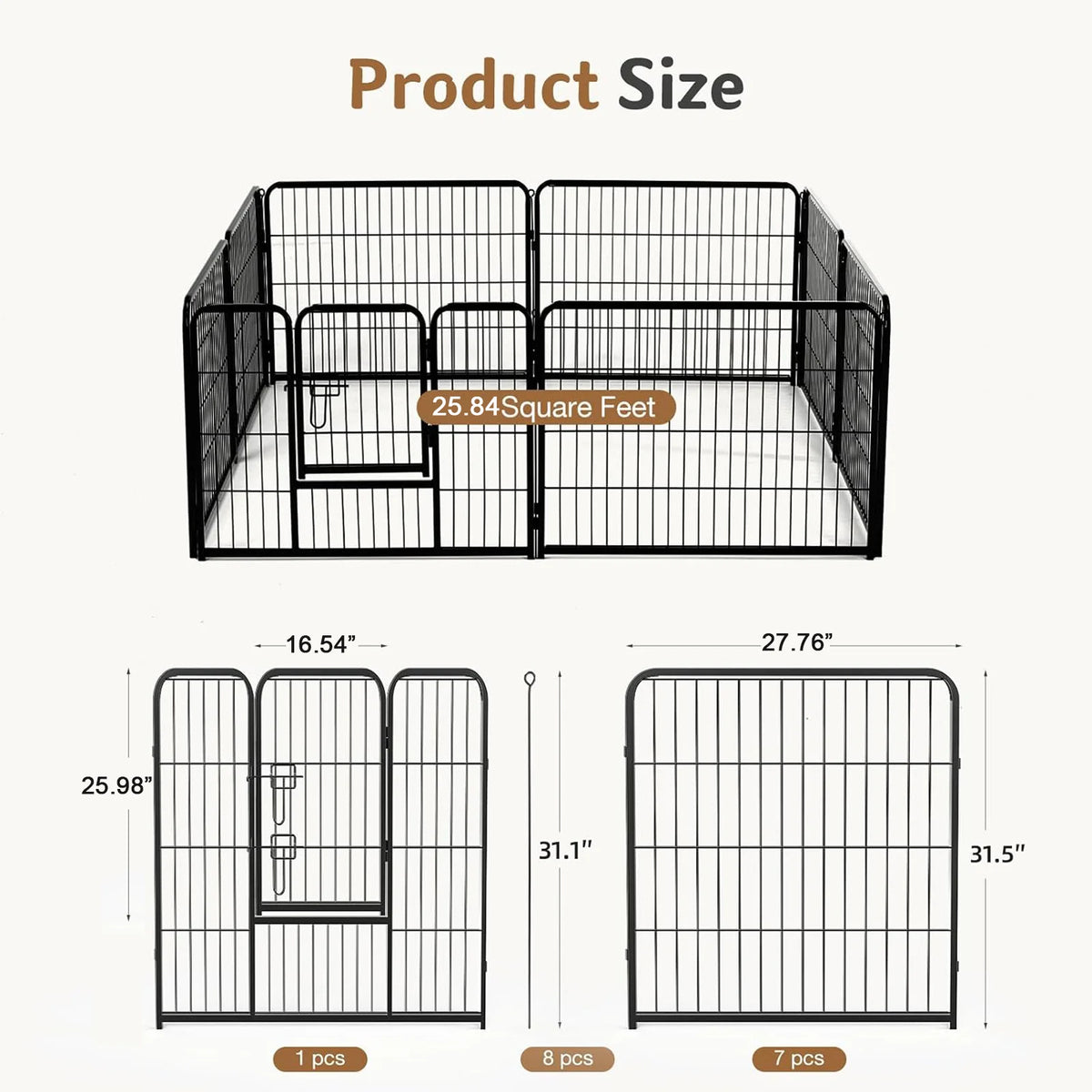 Jhk Foldable Metal Dog Playpen With Eight Panels For Pets
