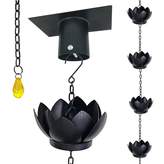Elegant Lotus Metal Rain Chain With Gutter Adapter For Yard Decor