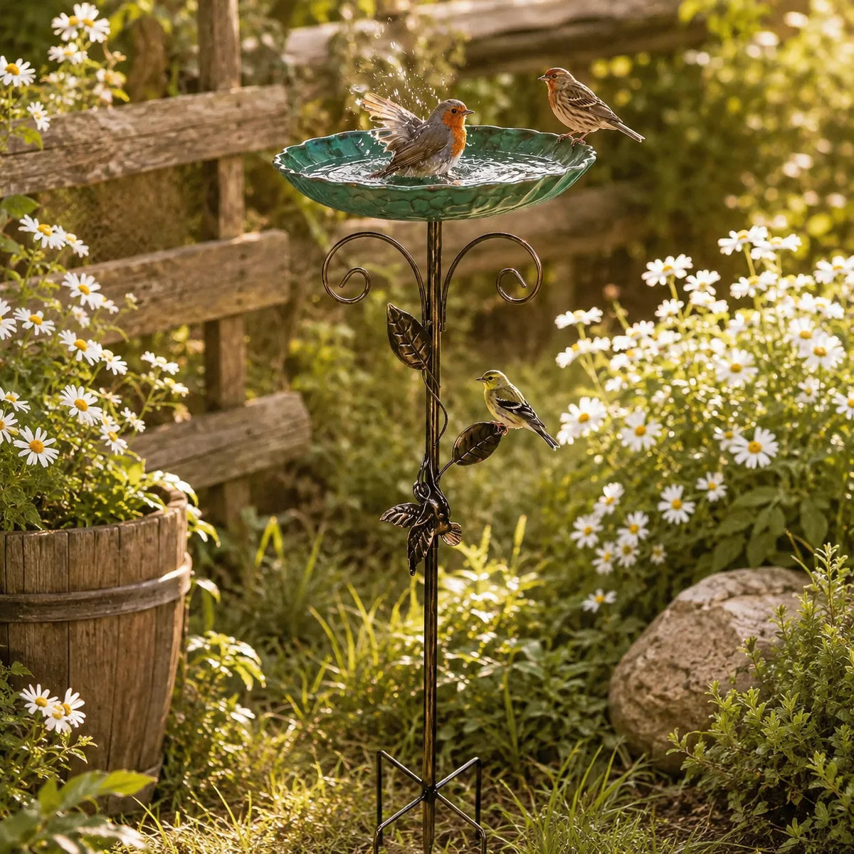 Retro Mosaic Bird Bath With Gold Leaf Outdoor Garden Decor
