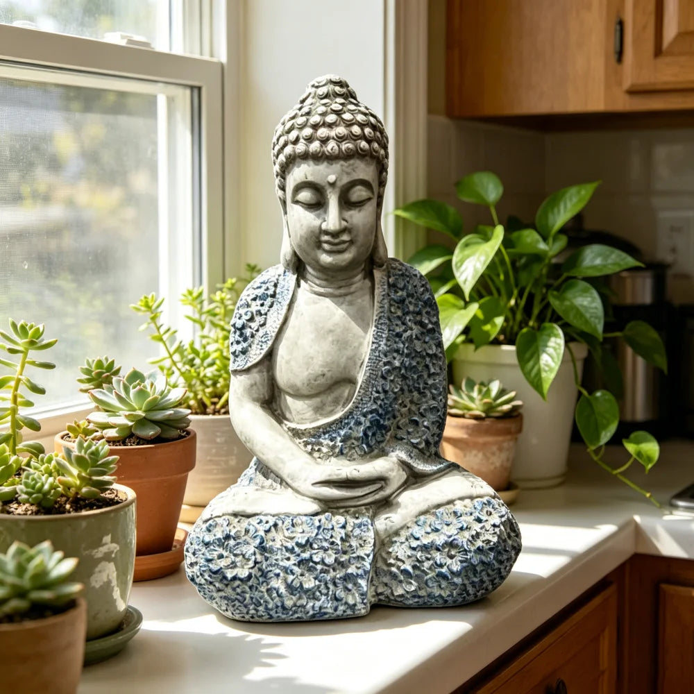 Weatherproof Resin Meditating Buddha Garden Statue Outdoor Zen Decor