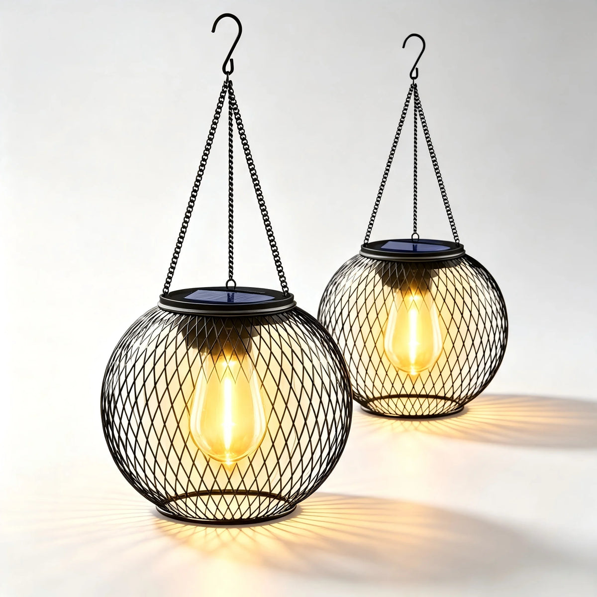 Retro Metal Solar Lanterns Outdoor Waterproof Hanging LED Patio Lighting