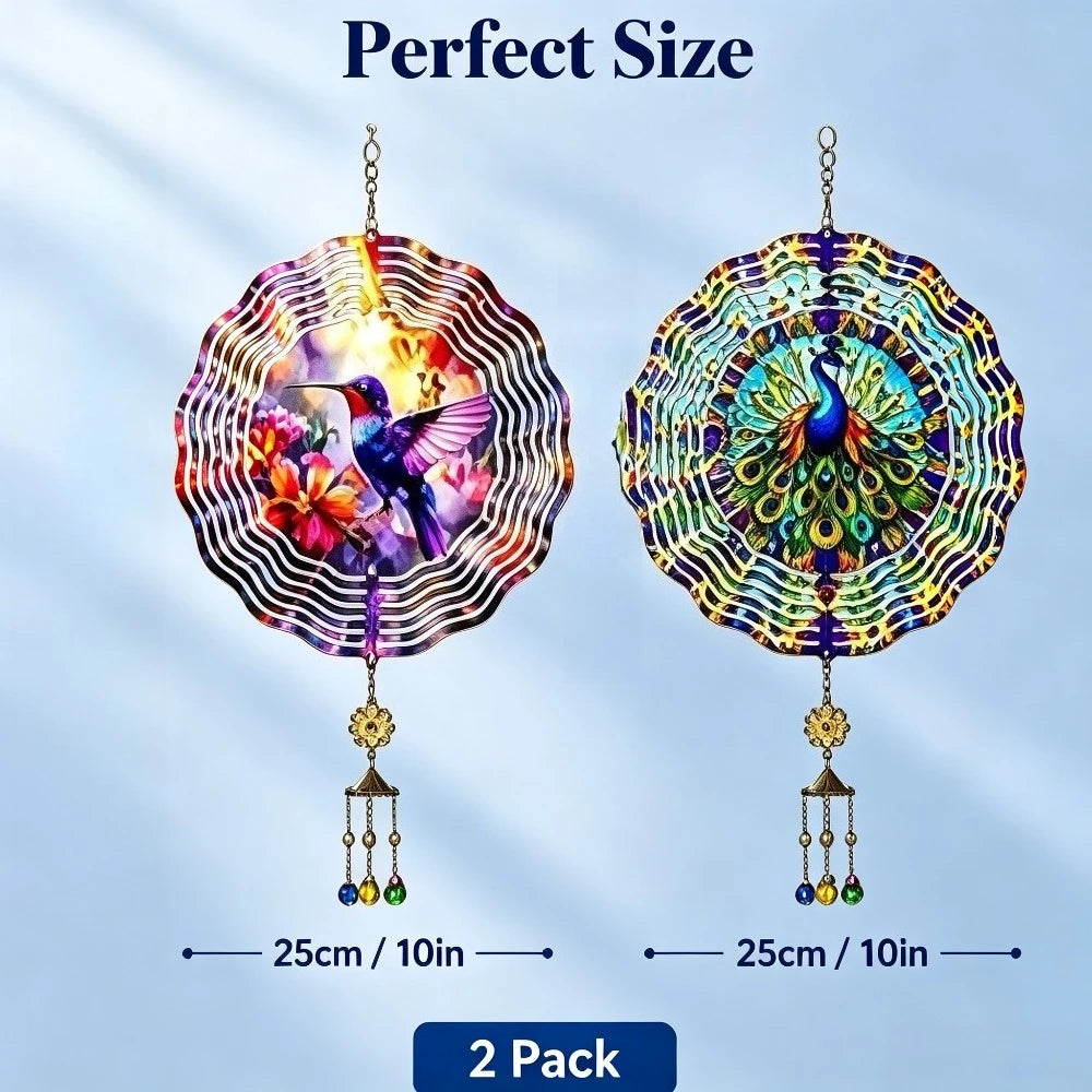 Rotating Hummingbird And Peacock Wind Spinner For Garden Decor