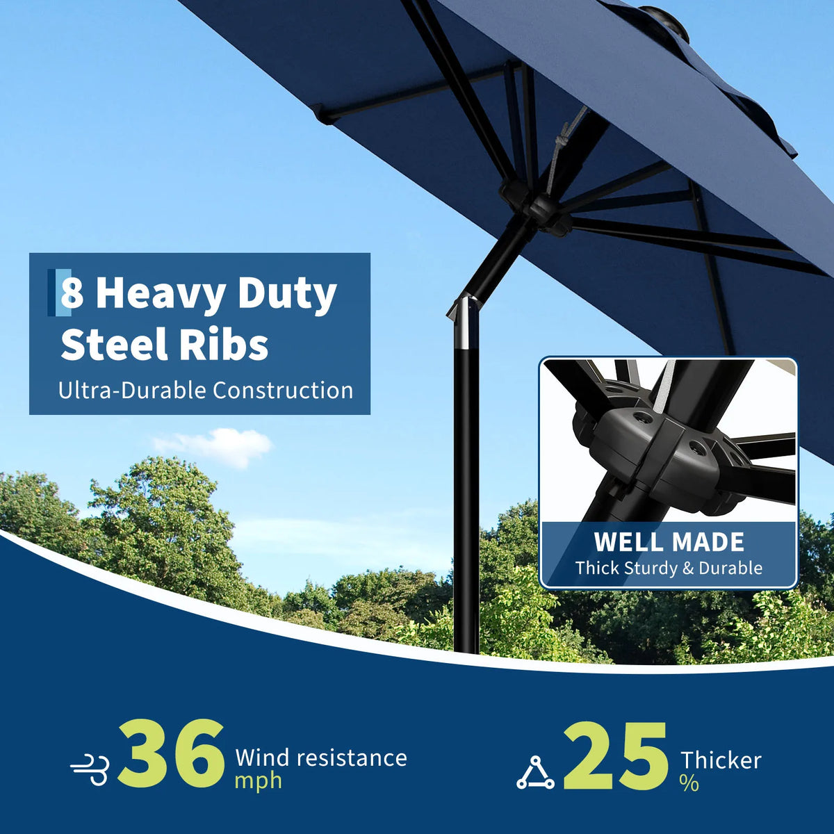Outdoor Patio Umbrella With Crank Lift And Vented Canopy
