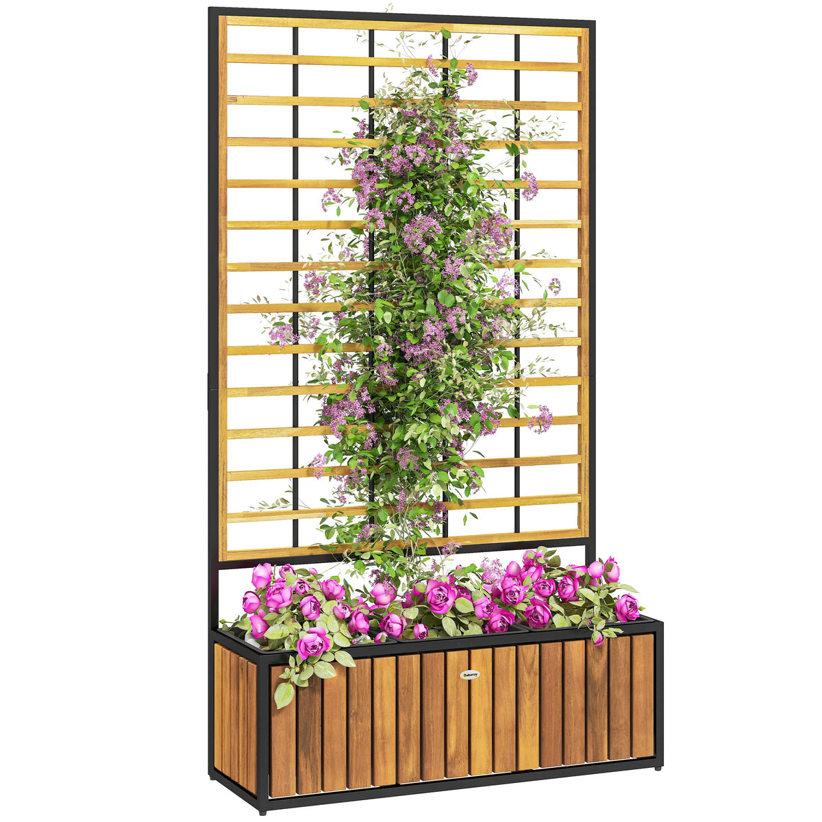 Outsunny Raised Garden Bed With Wooden Trellis And Planters