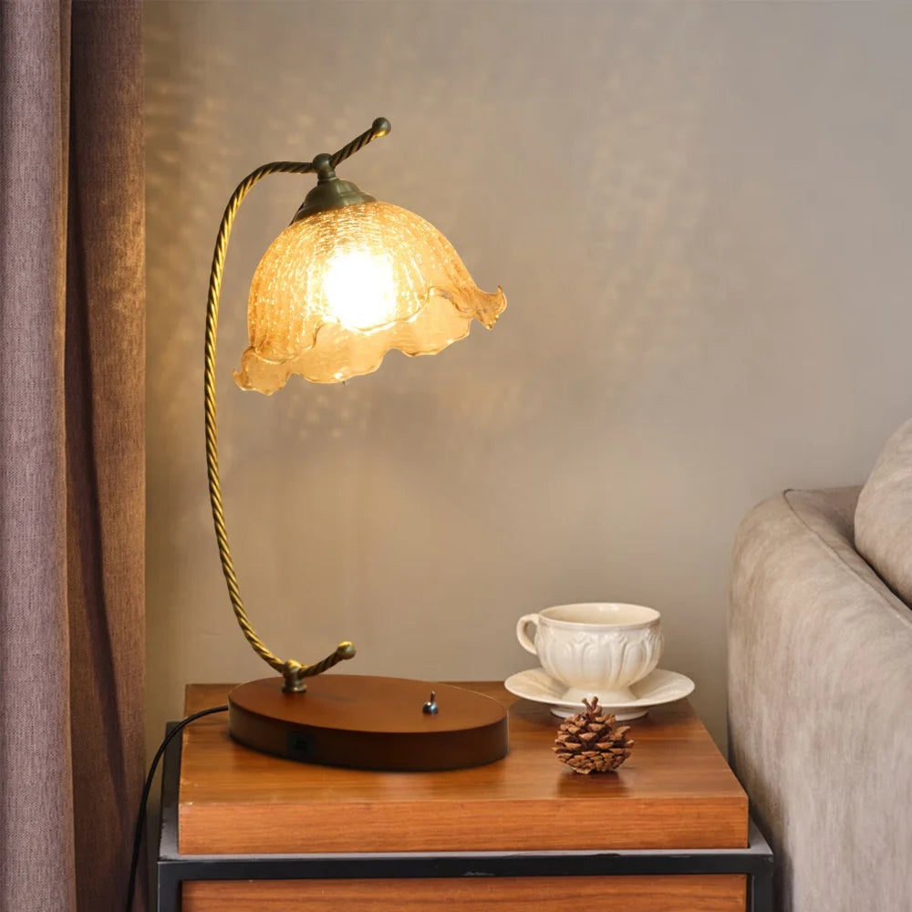 Mid Century Modern Glass Flower Bedside Reading Desk Lamp