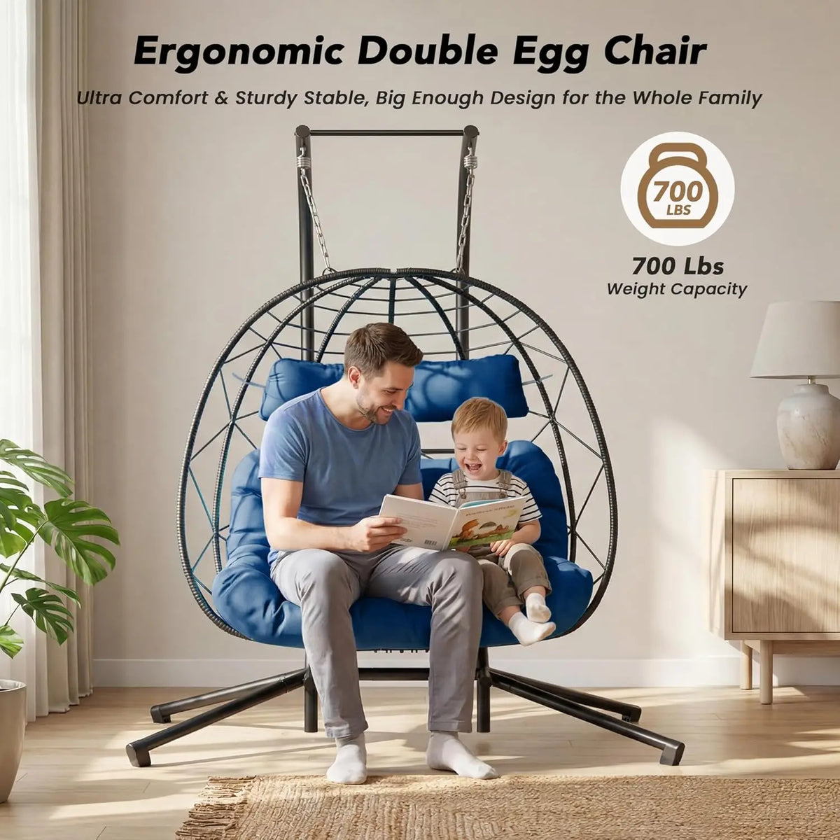 Wicker Double Hanging Egg Chair With Stand For Indoor Outdoor
