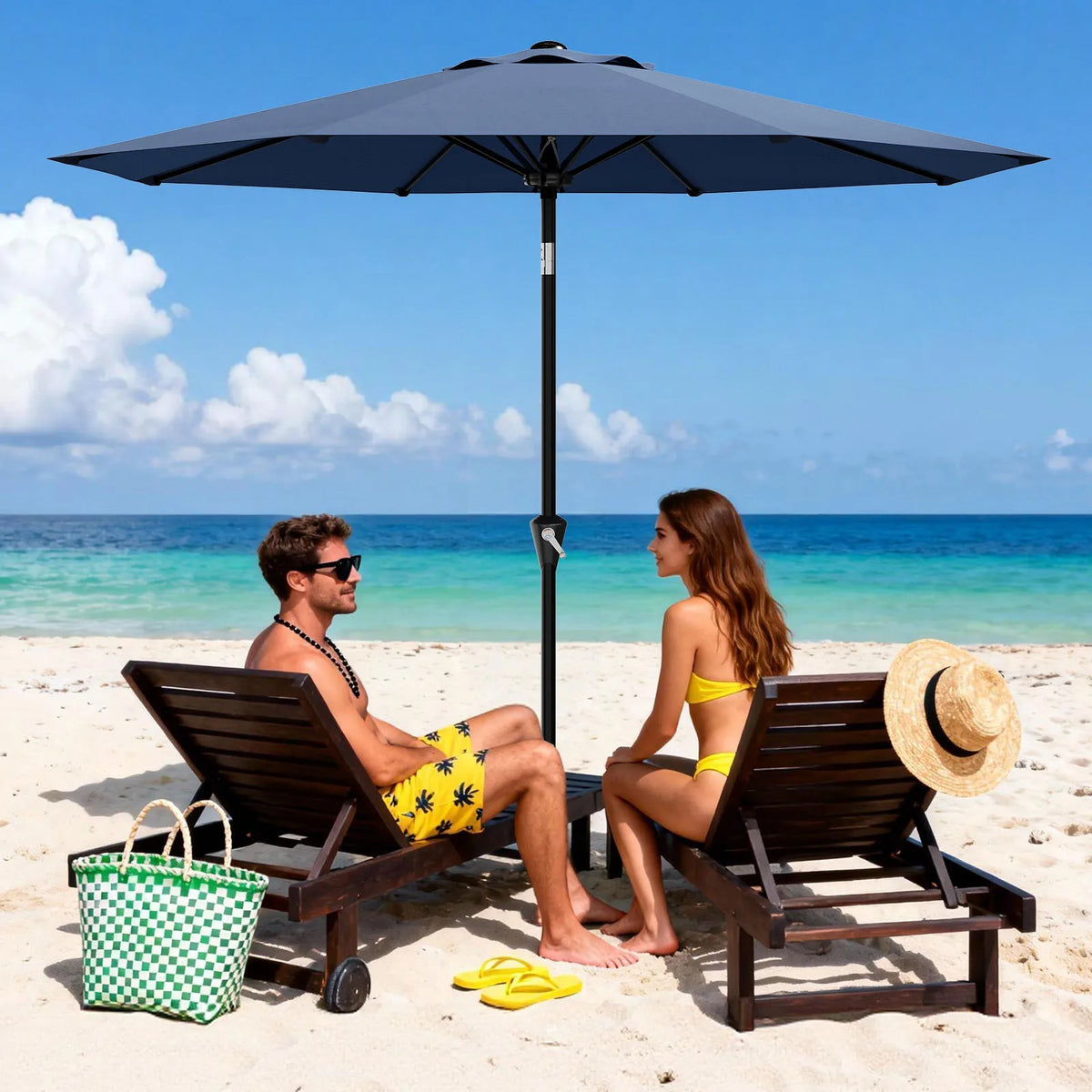 Outdoor Patio Umbrella With Crank Lift And Vented Canopy
