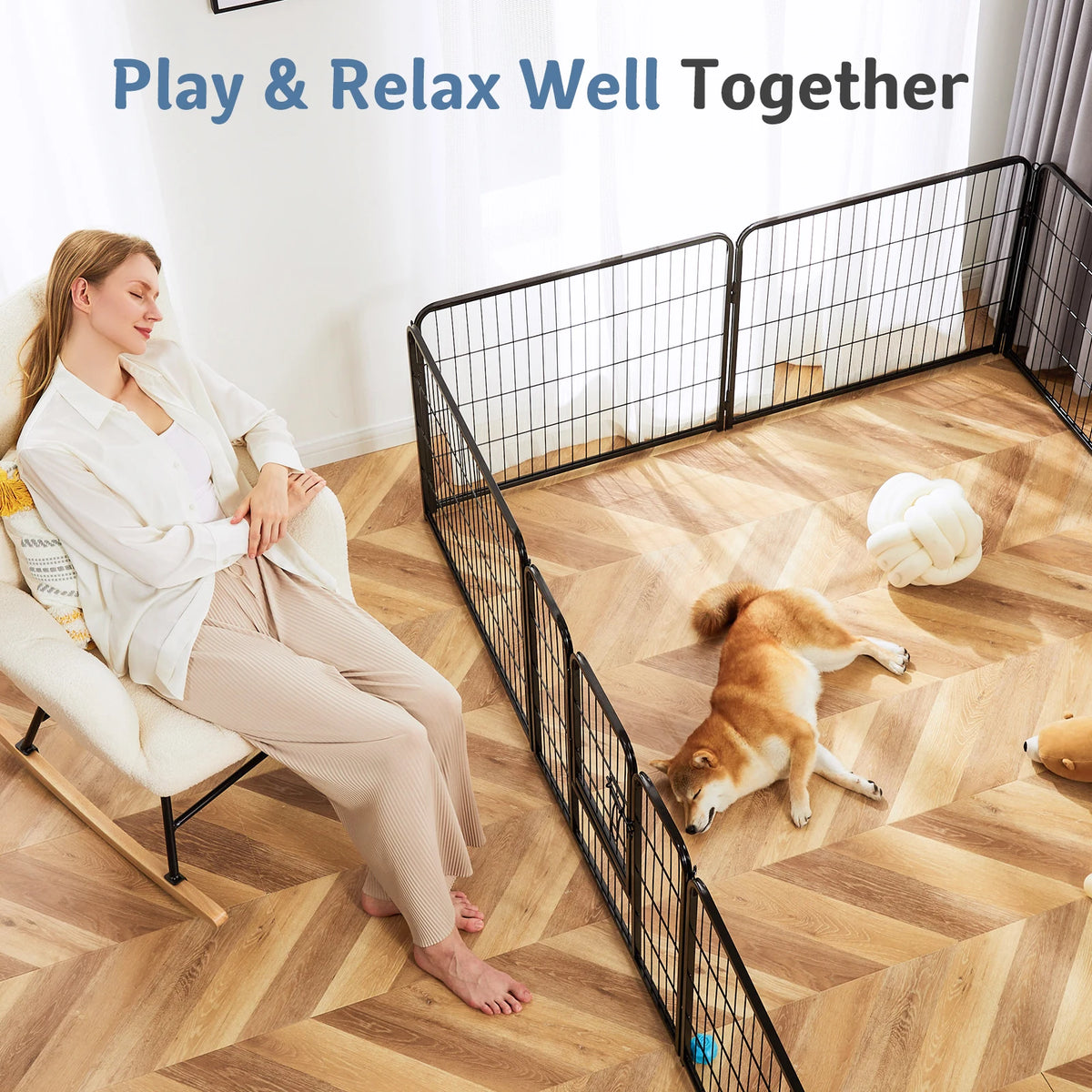 Jhk Foldable Metal Dog Playpen With Eight Panels For Pets