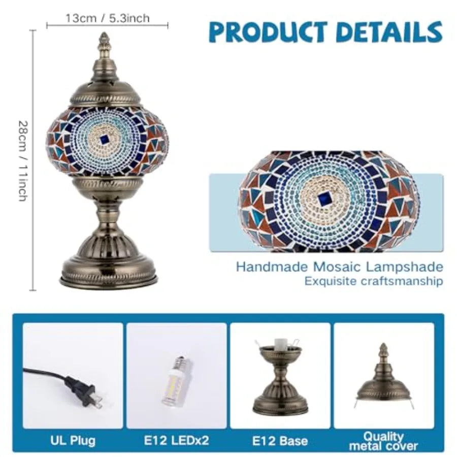 Turkish Solar Desk Lamp With Handmade Mosaic Glass Lantern