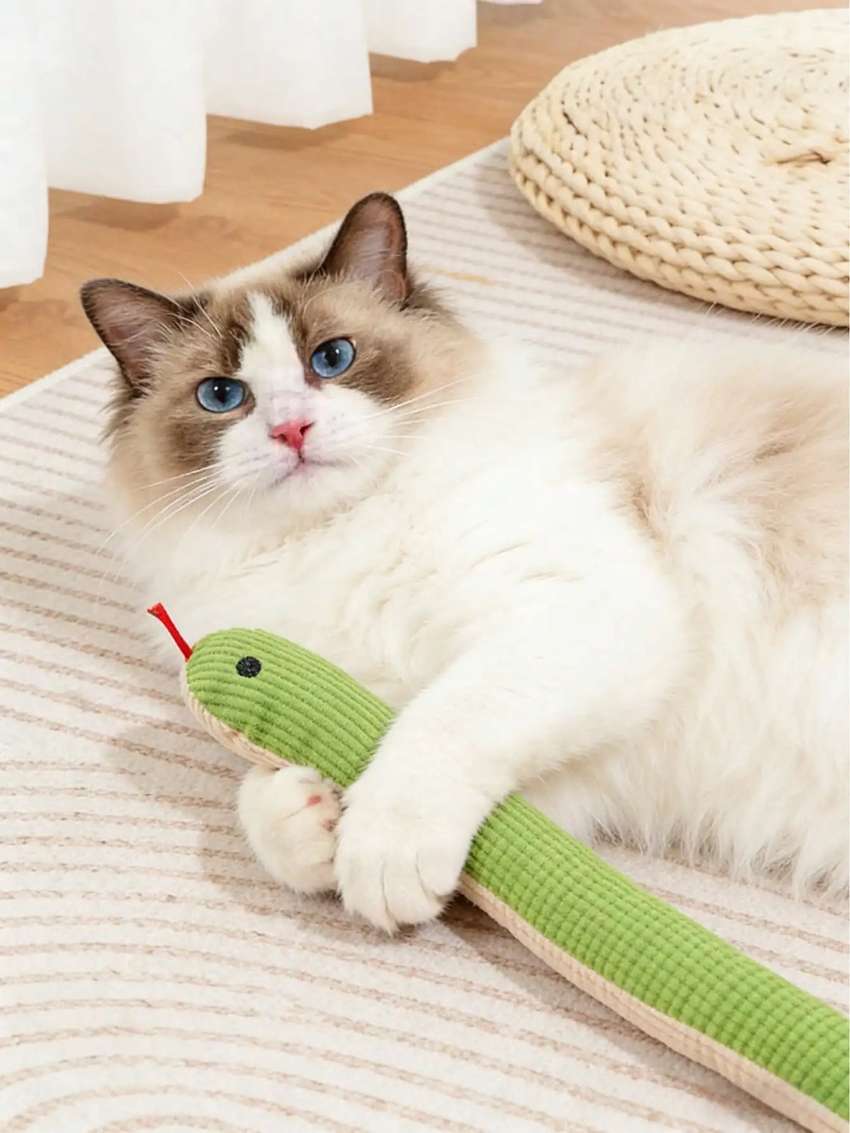 Soft Linen Plush Snake Interactive Cat Toy With Rustling Sound
