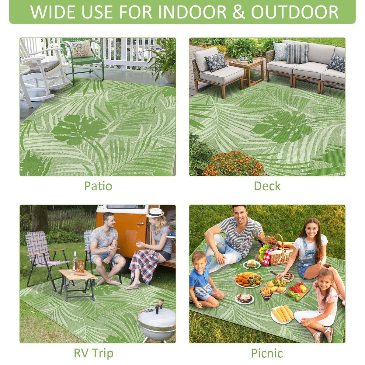 Waterproof Polypropylene Outdoor Rug With Leaf Pattern