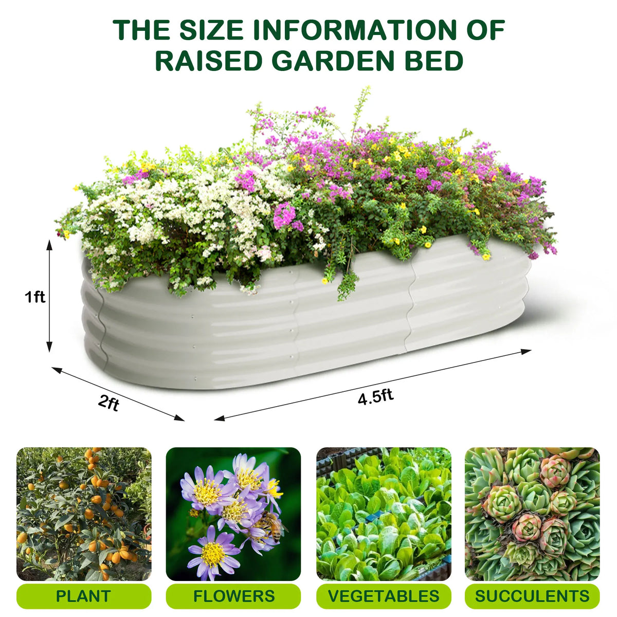HiMISS Oval Galvanized Steel Raised Garden Planter Box