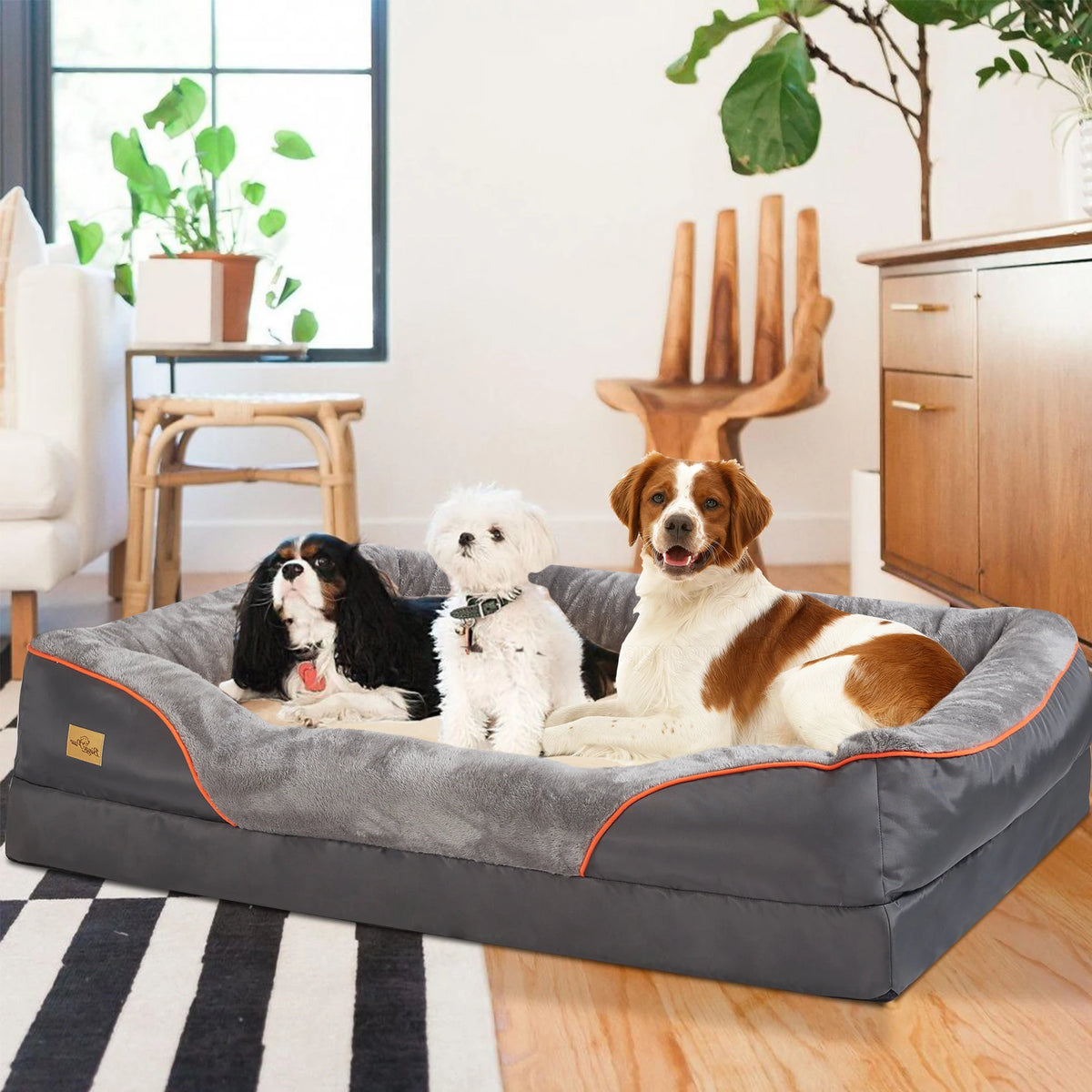 BINGOPAW Orthopedic Foam Dog Bed With Cotton Bolster Removable Cover