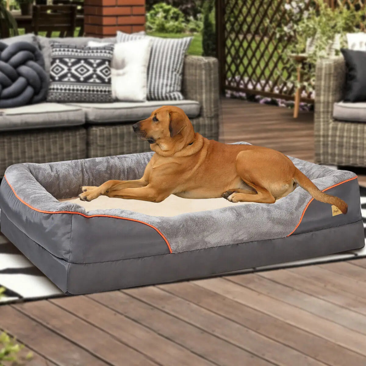 BINGOPAW Orthopedic Foam Dog Bed With Cotton Bolster Removable Cover