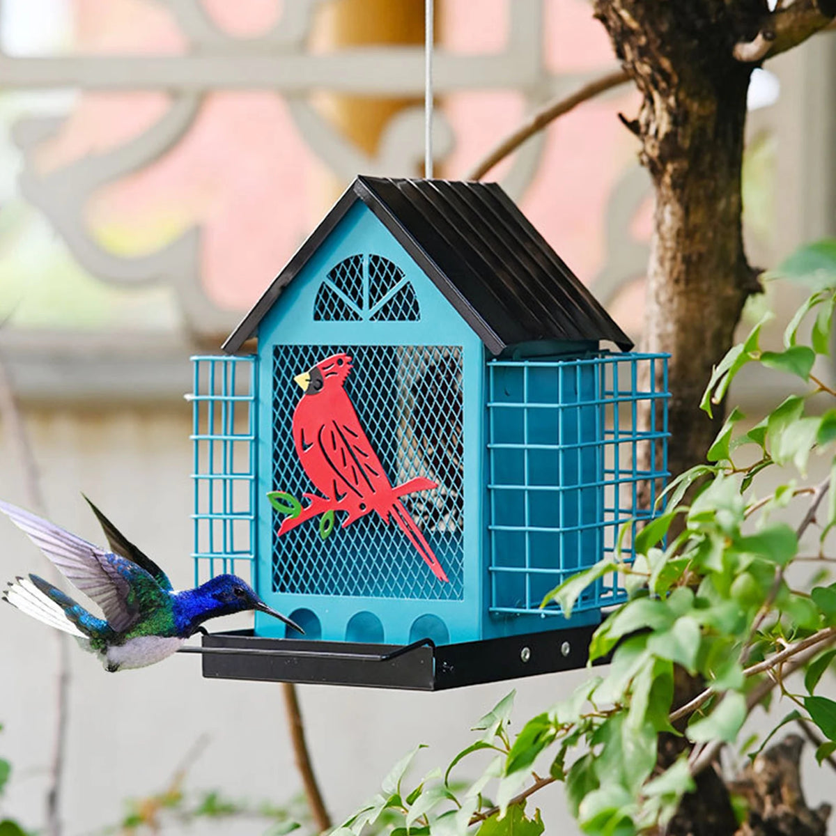 Wrought Iron Hanging Bird Feeder With Squirrel Proof Suet Cage
