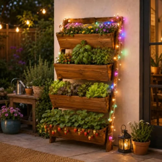 MDNG Wooden Vertical Garden Planter With Led Lights And Drainage