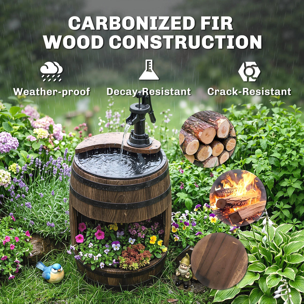 Outsunny Outdoor Wooden Water Pump Fountain For Garden Patio Decor