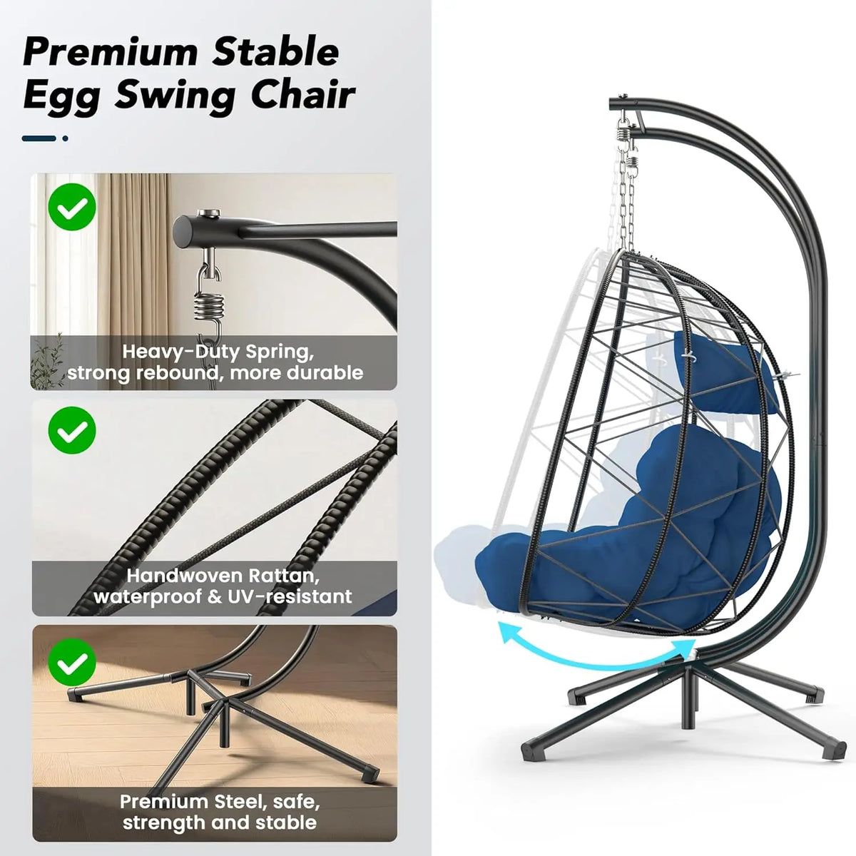 Wicker Double Hanging Egg Chair With Stand For Indoor Outdoor