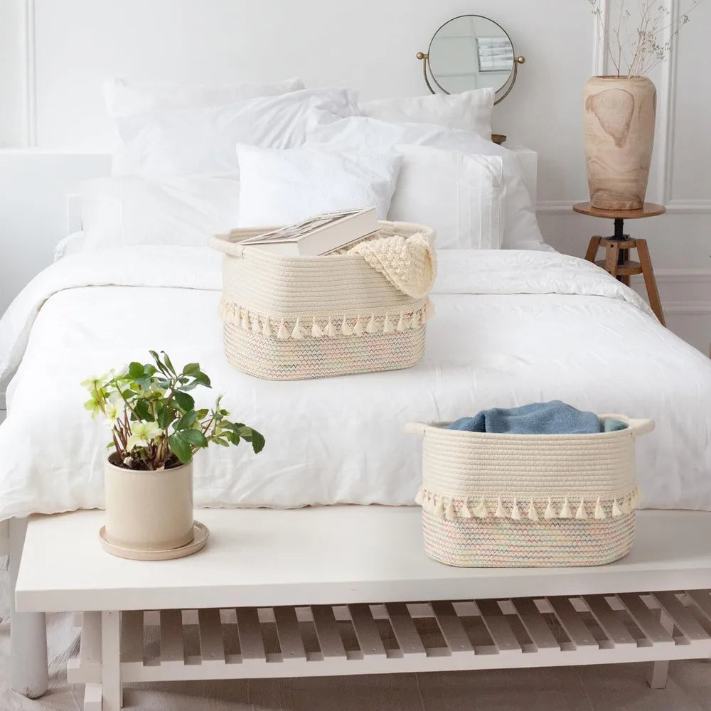 Three Pack Cotton Rope Storage Baskets For Toys And Linen
