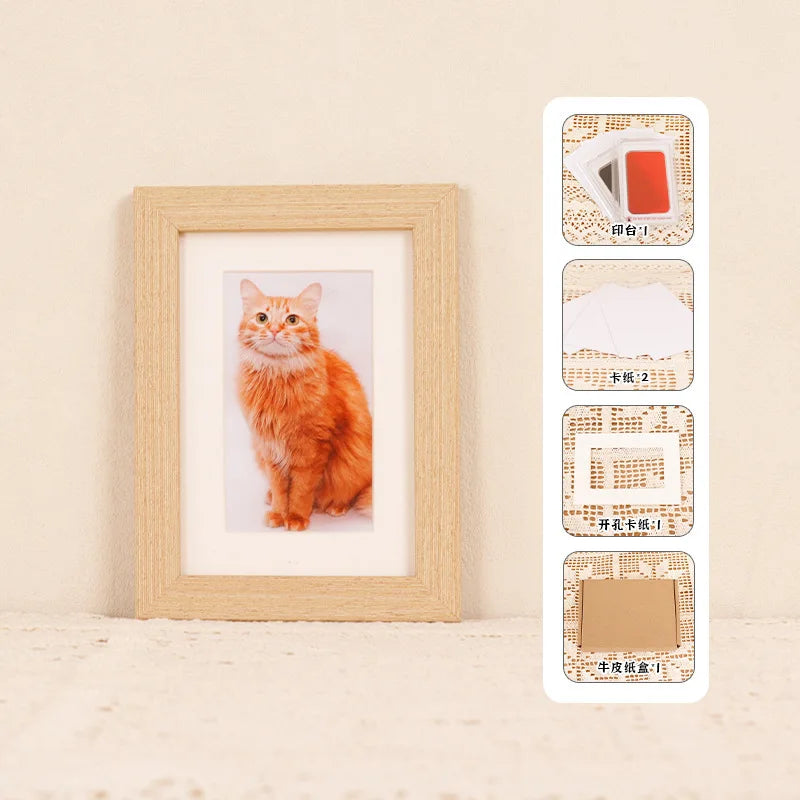 Solid Wood Pet Paw Print Keepsake Frame With Ink Pad