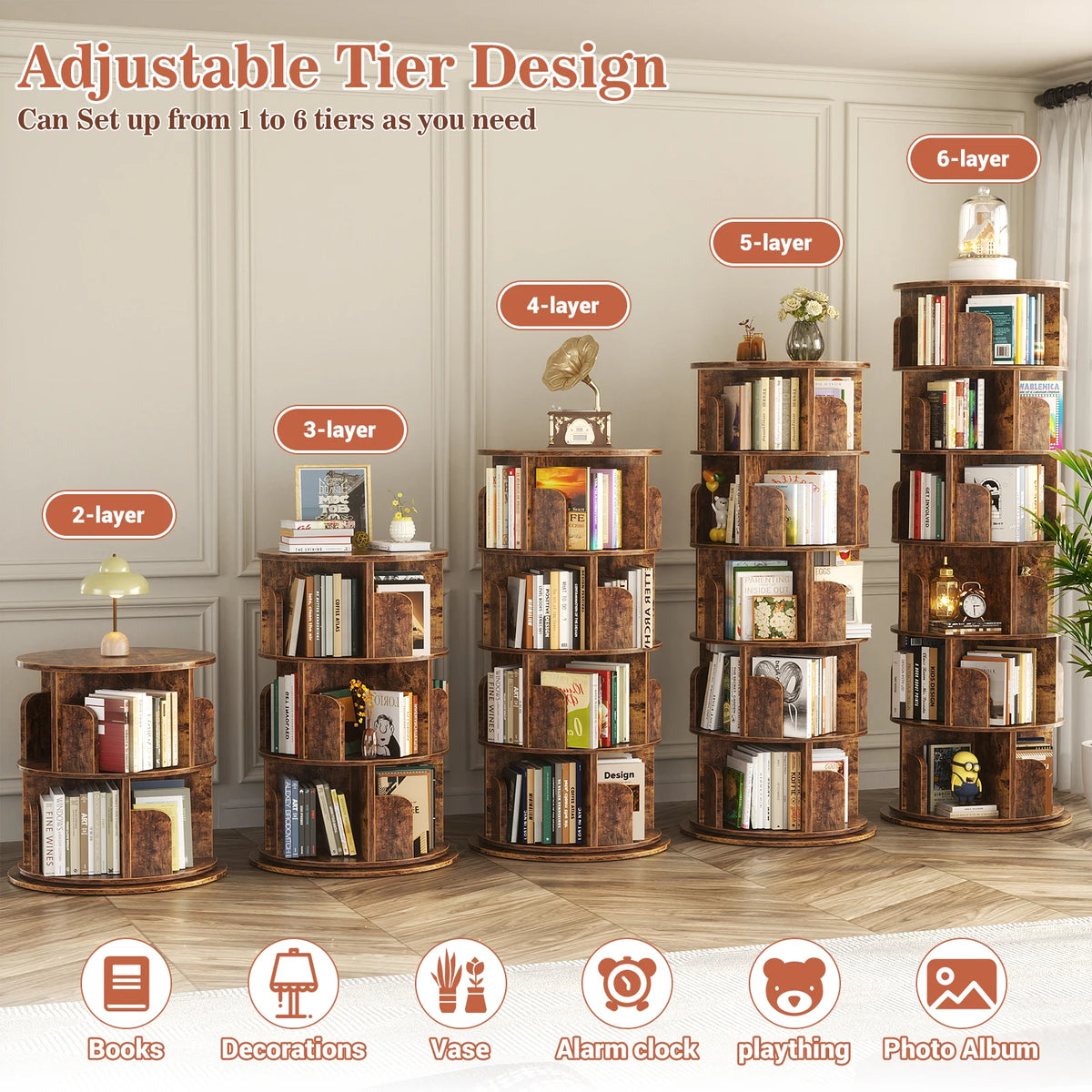 Aheaplus Rotating Wood Corner Bookshelf With Smooth Revolving Design