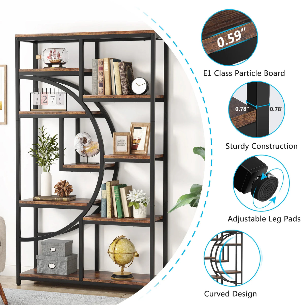 Tribesigns Industrial Five Tier Freestanding Bookshelf Storage Unit