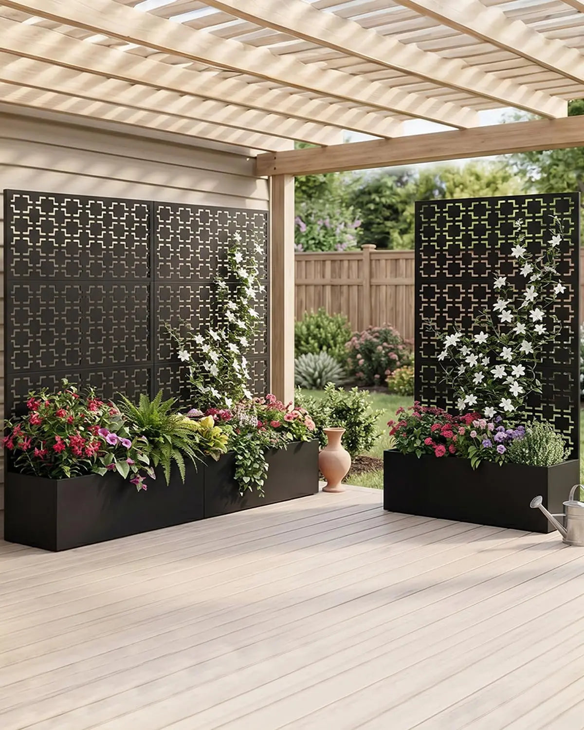 HiMISS Metal Raised Planter Box With Trellis And Privacy Screen