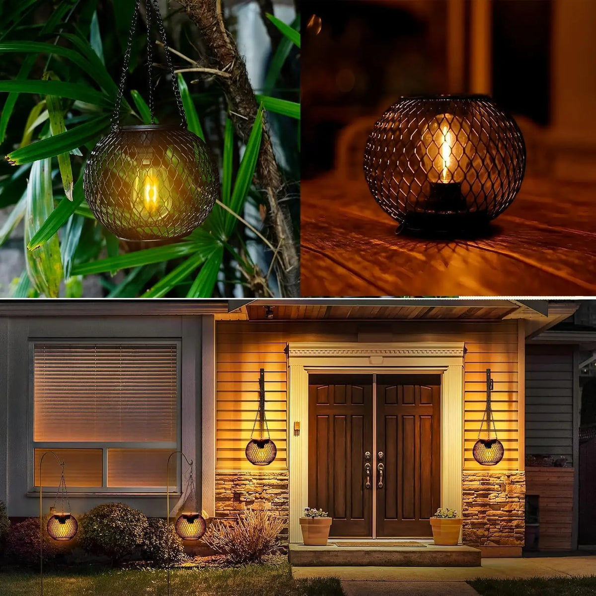 Retro Metal Solar Lanterns Outdoor Waterproof Hanging LED Patio Lighting