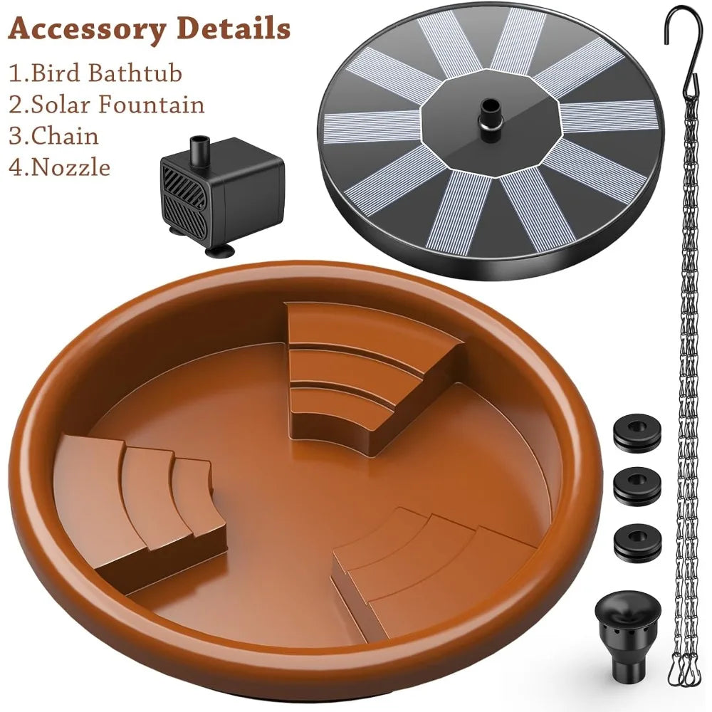 Decorative Hanging Solar Bird Bath And Feeder With Fountain