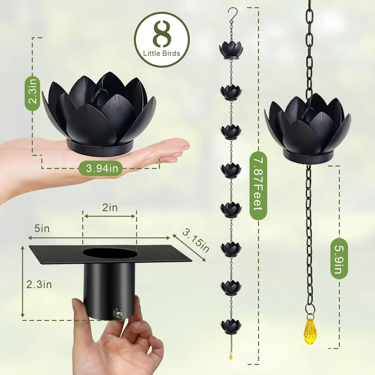 Elegant Lotus Metal Rain Chain With Gutter Adapter For Yard Decor