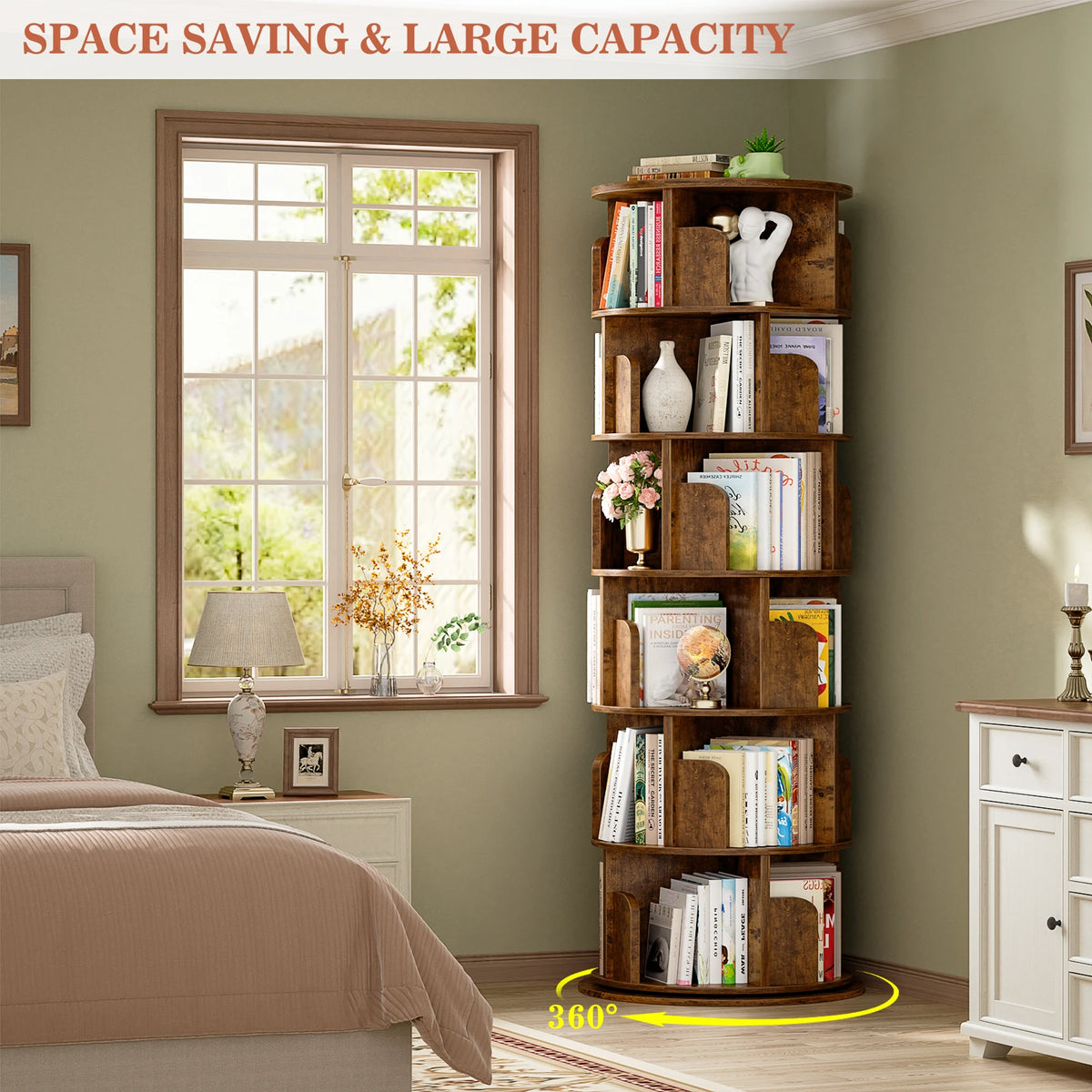 Aheaplus Rotating Wood Corner Bookshelf With Smooth Revolving Design