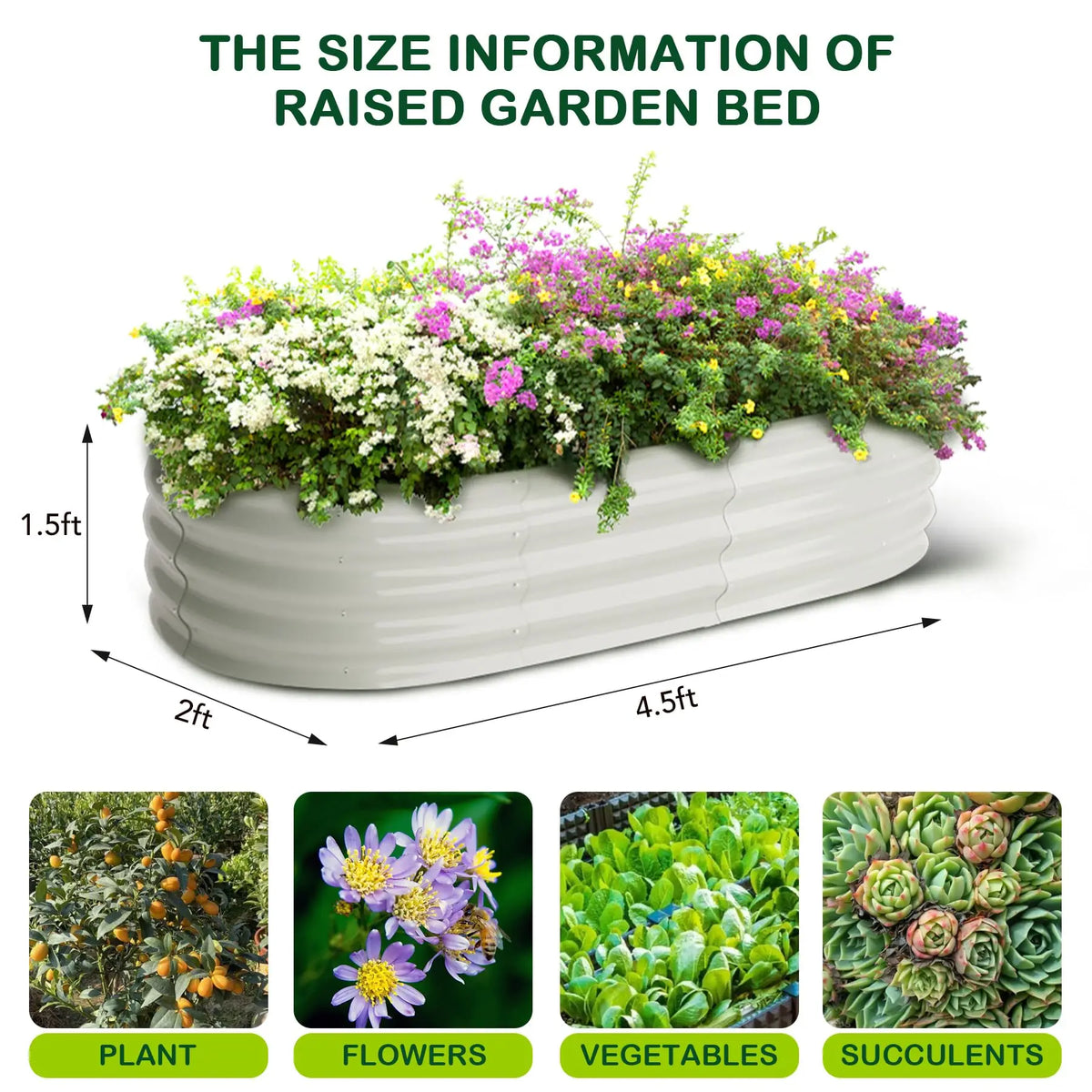 HiMISS Oval Galvanized Steel Raised Garden Planter Box