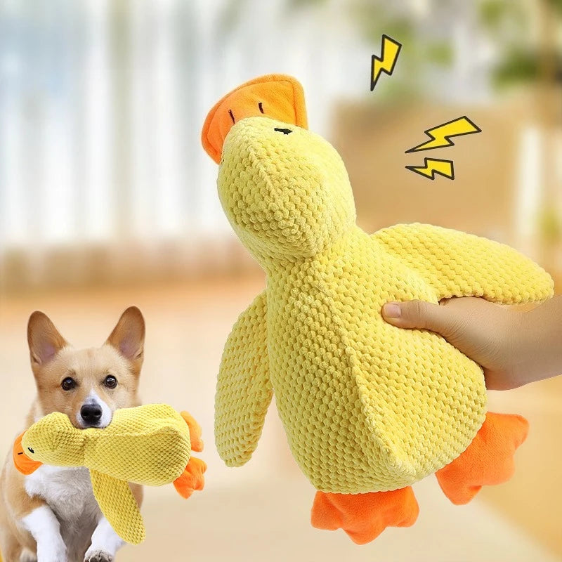 Plush Duck Chew Toy For Dogs Featuring Bite Resistant Squeaker
