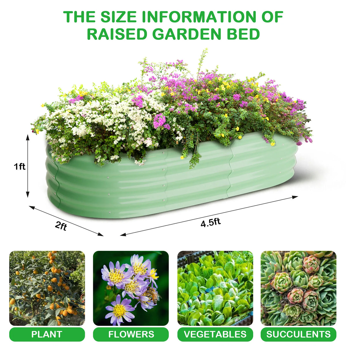 HiMISS Oval Galvanized Steel Raised Garden Planter Box